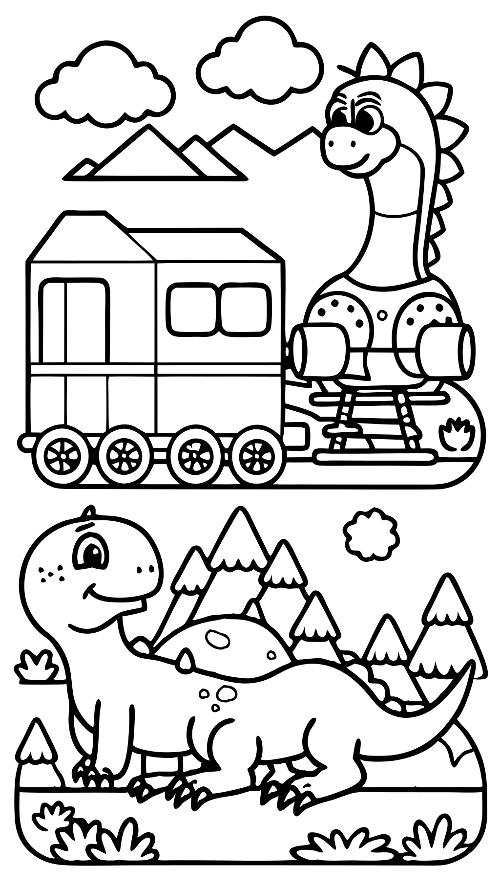 Páginas de libros para colorear de tren de dinosaurios